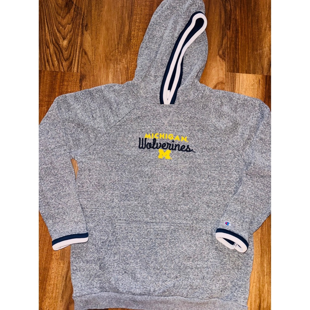 Champion Michigan Wolverines Hoodie Gray Heathered Fleece Sweatshirt Mens Large